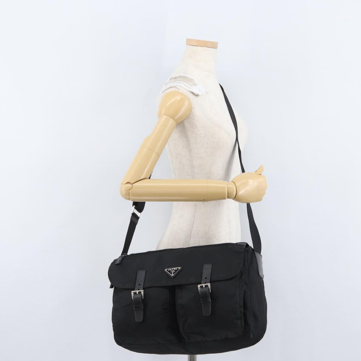 PRADA Shoulder Bag Nylon Black Silver Auth 170427A