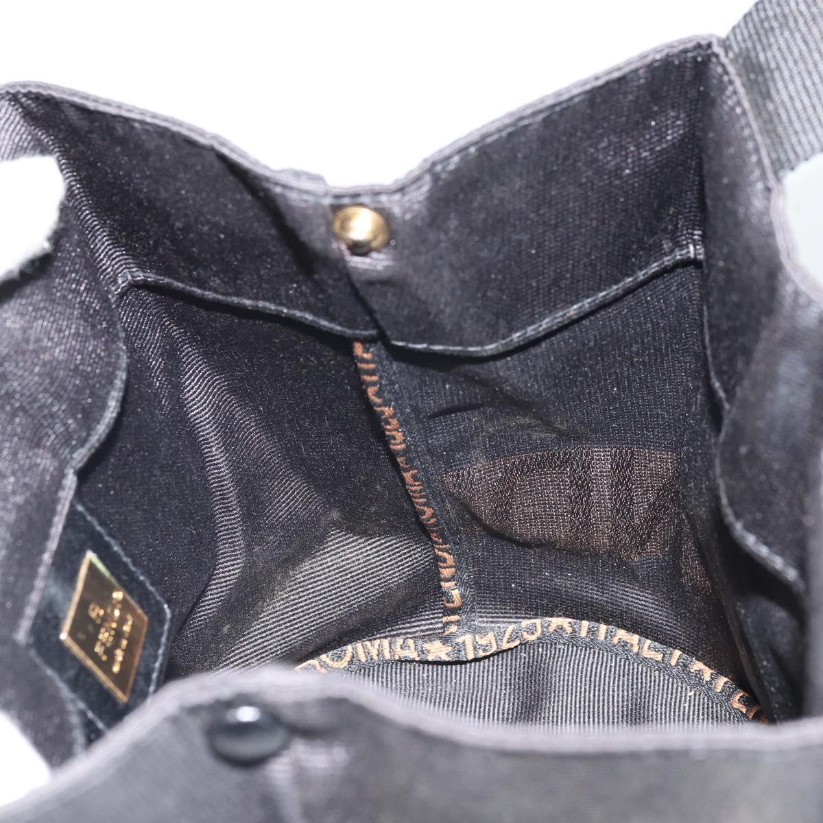 FENDI Hand Bag Nylon Black Gold Auth 170436