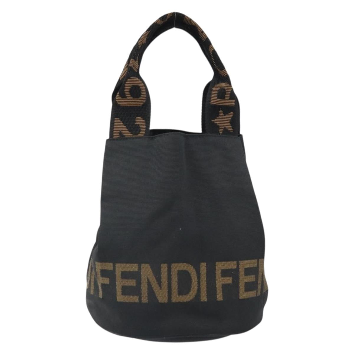 FENDI Hand Bag Nylon Black Gold Auth 170436