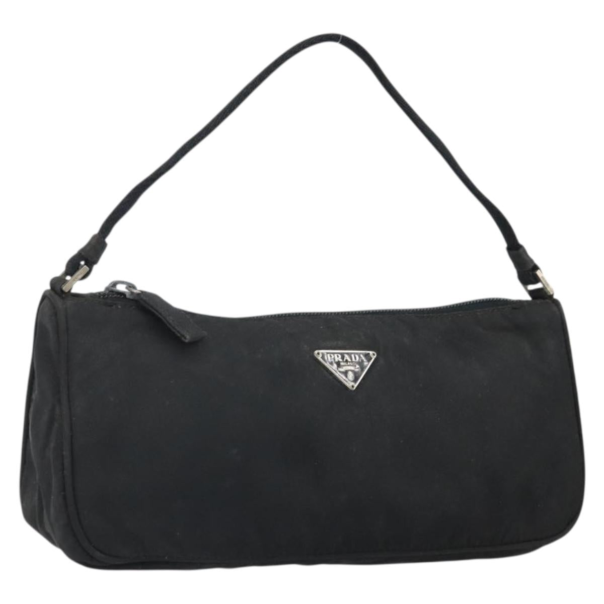 PRADA Hand Bag Nylon Black Silver Auth 170438