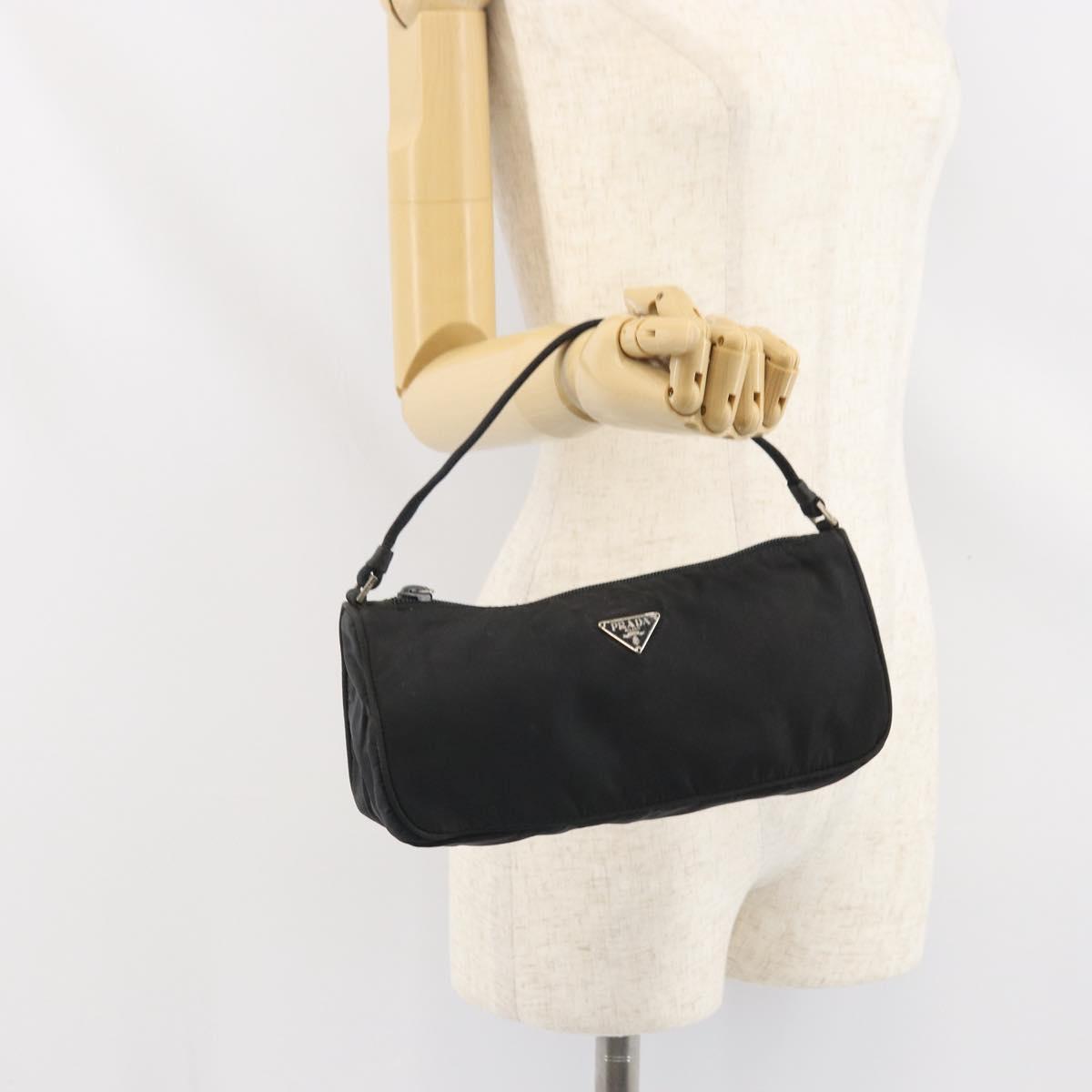 PRADA Hand Bag Nylon Black Silver Auth 170438