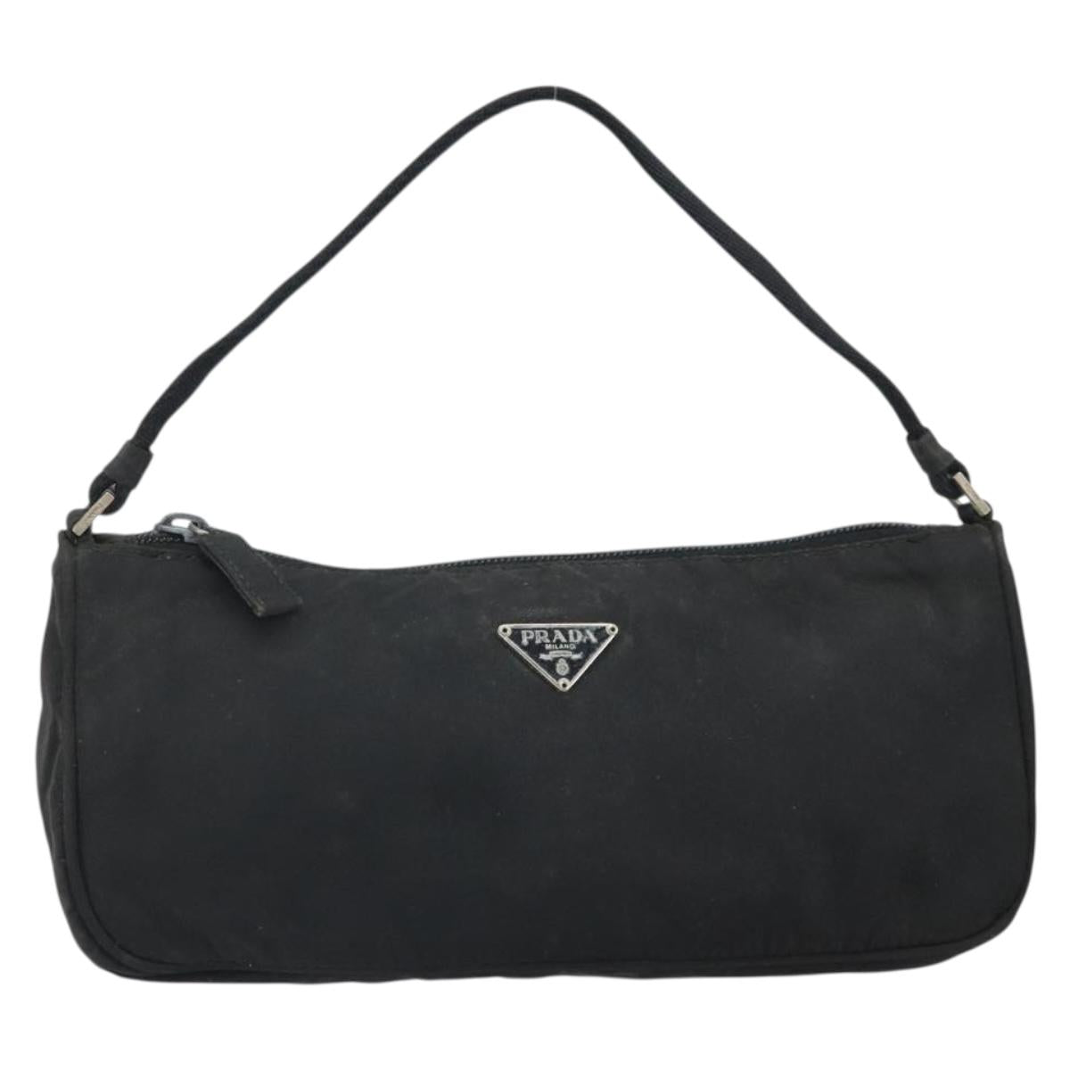 PRADA Hand Bag Nylon Black Silver Auth 170438