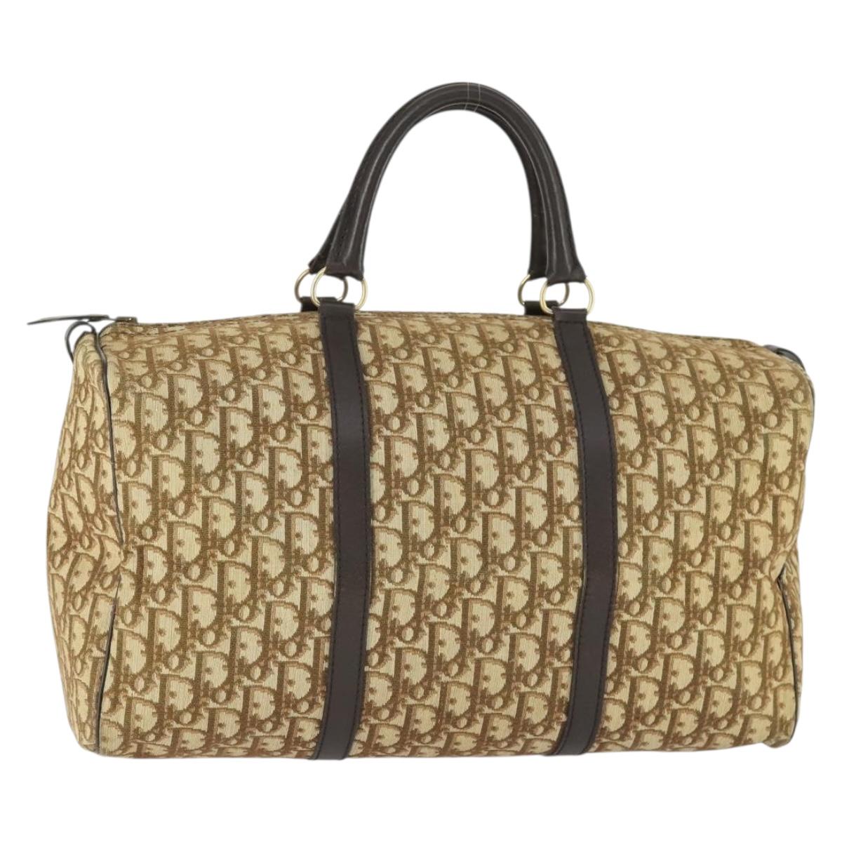 Christian Dior Trotter Canvas Boston Bag Brown Gold Auth 170441