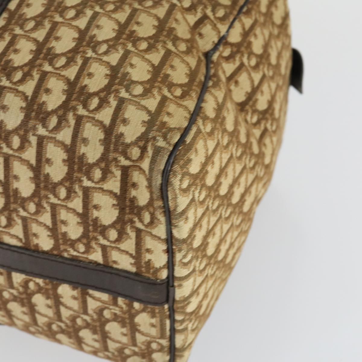 Christian Dior Trotter Canvas Boston Bag Brown Gold Auth 170441