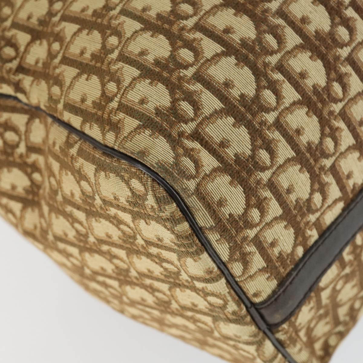 Christian Dior Trotter Canvas Boston Bag Brown Gold Auth 170441