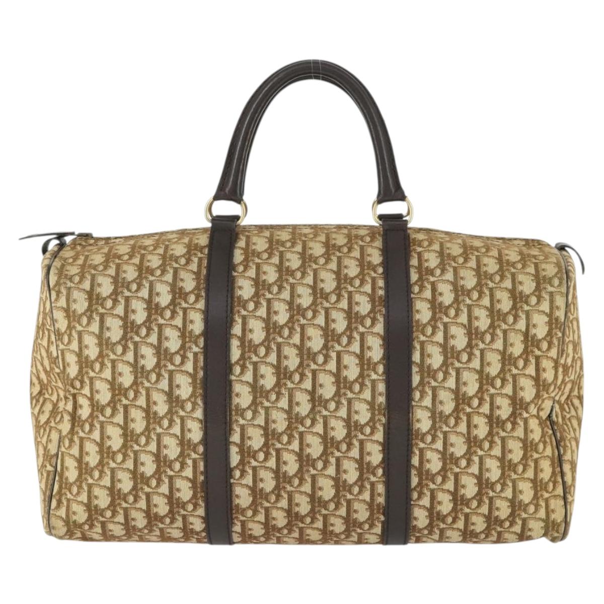 Christian Dior Trotter Canvas Boston Bag Brown Gold Auth 170441