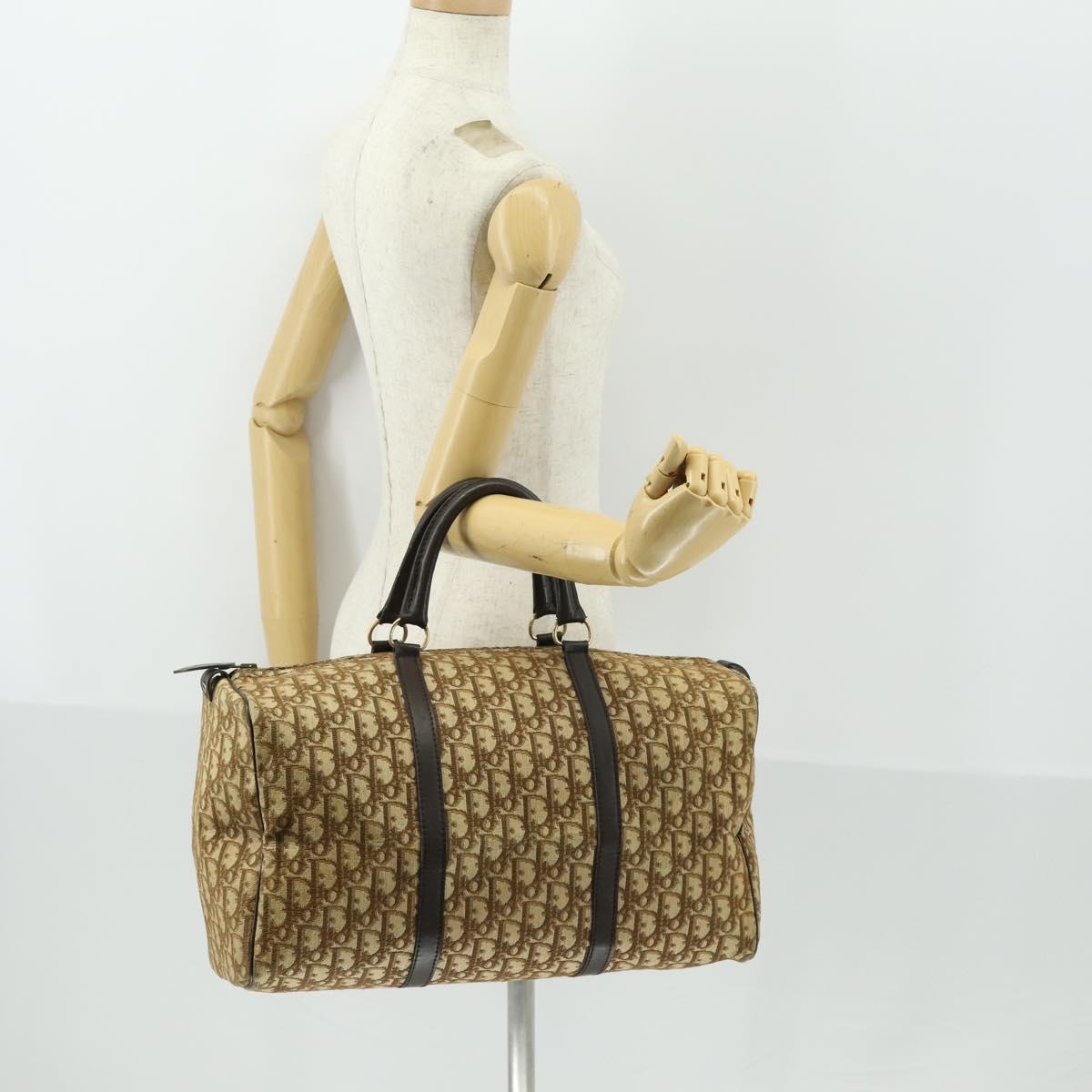 Christian Dior Trotter Canvas Boston Bag Brown Gold Auth 170441