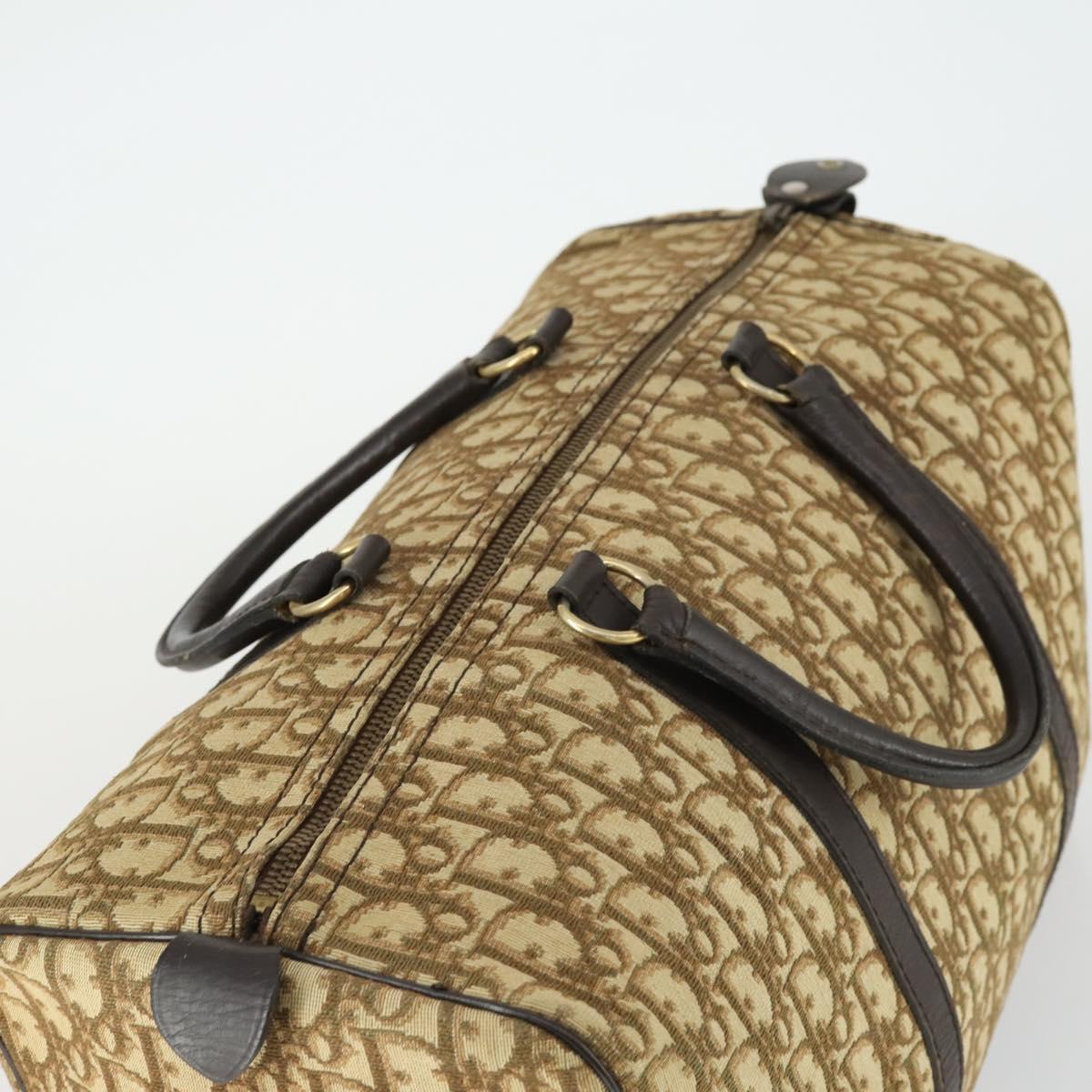 Christian Dior Trotter Canvas Boston Bag Brown Gold Auth 170441