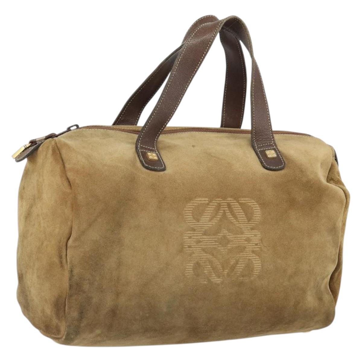 LOEWE Anagram Hand Bag Suede Beige Gold Auth 170444