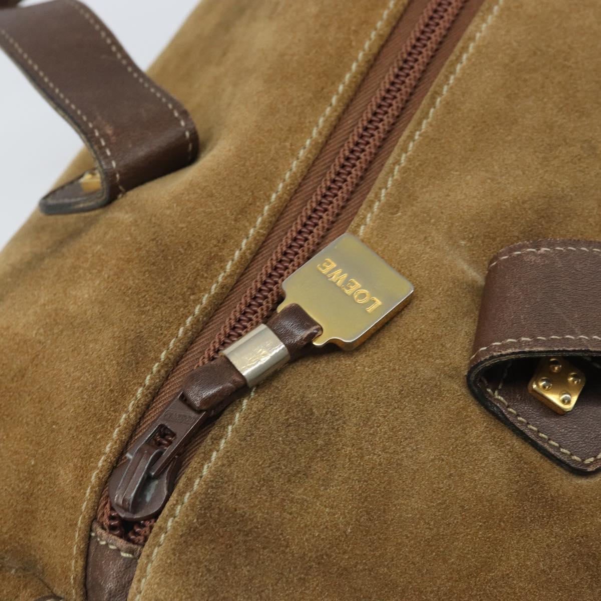 LOEWE Anagram Hand Bag Suede Beige Gold Auth 170444