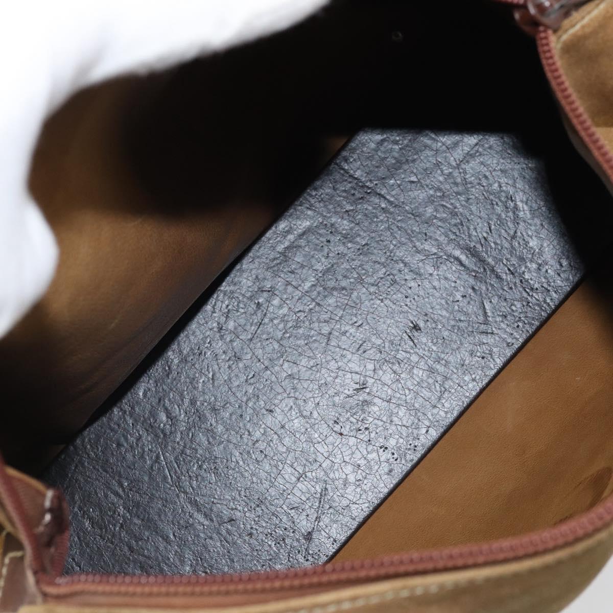 LOEWE Anagram Hand Bag Suede Beige Gold Auth 170444