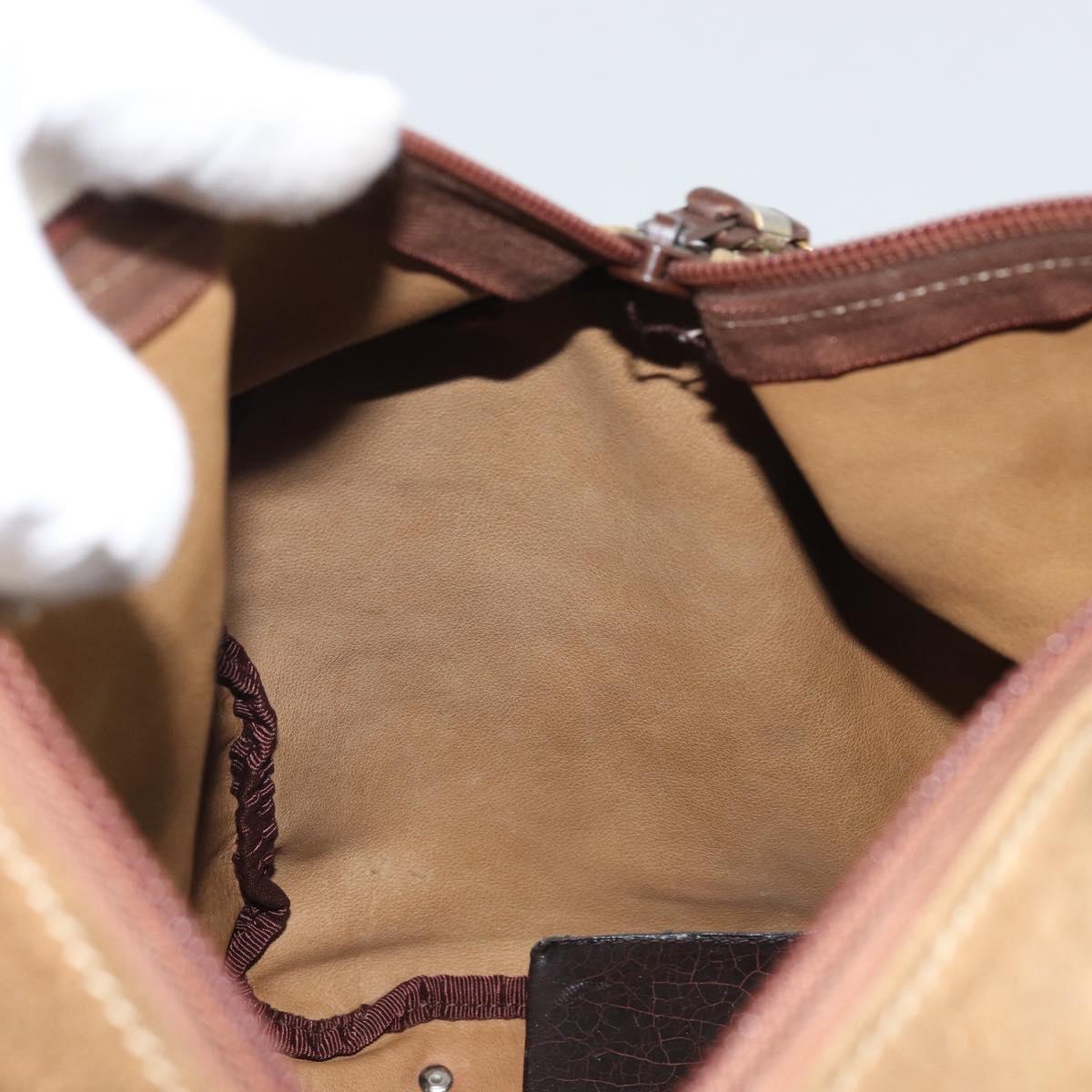 LOEWE Anagram Hand Bag Suede Beige Gold Auth 170444