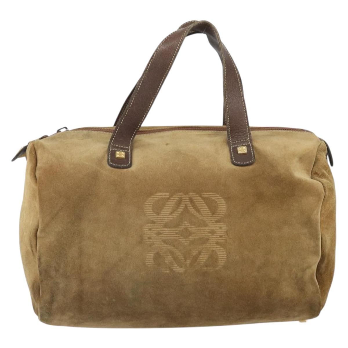 LOEWE Anagram Hand Bag Suede Beige Gold Auth 170444