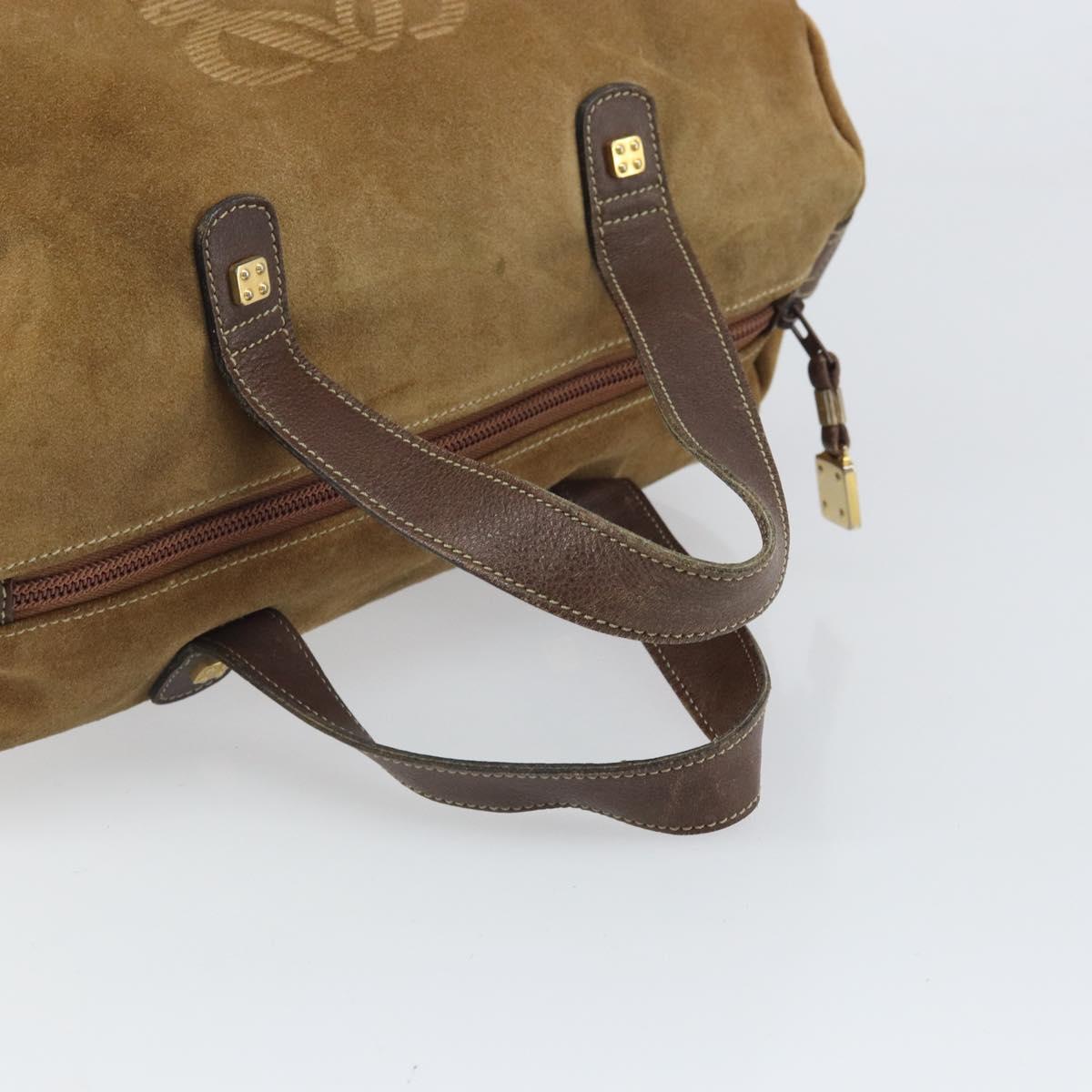 LOEWE Anagram Hand Bag Suede Beige Gold Auth 170444