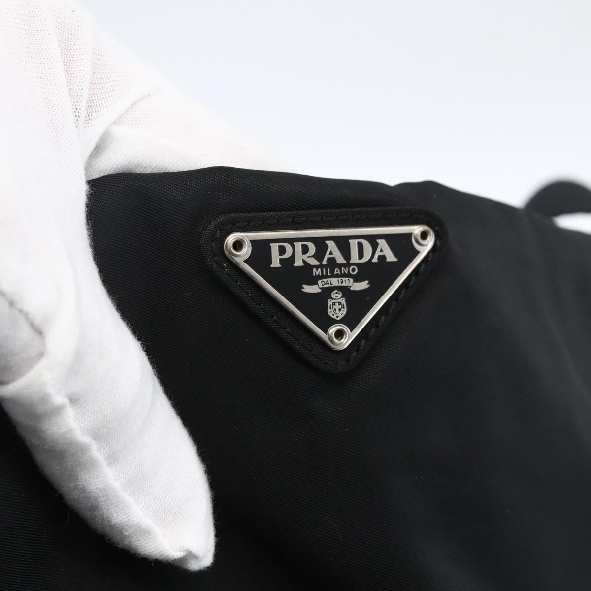 PRADA Shoulder Bag Nylon Black Silver Auth 170446