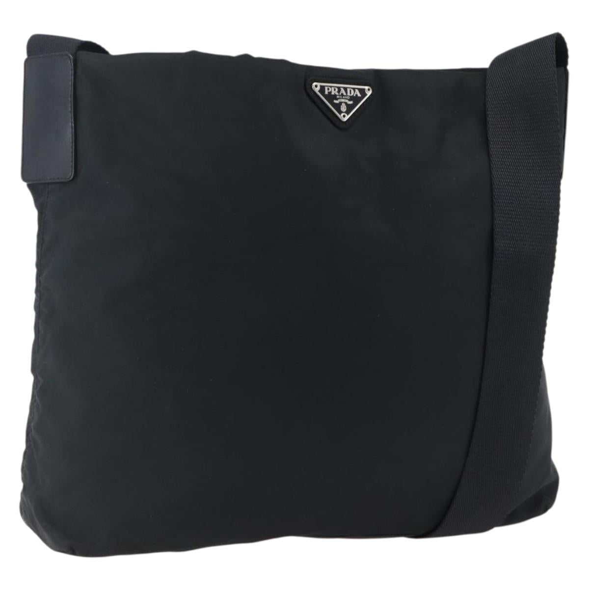 PRADA Shoulder Bag Nylon Black Silver Auth 170446