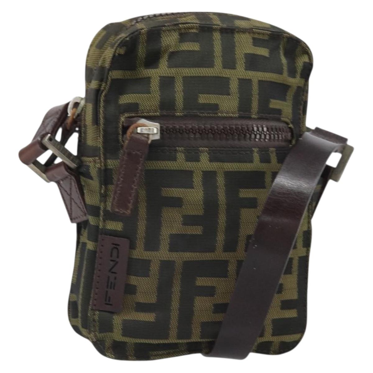 FENDI Zucca Canvas Shoulder Bag Black Brown Auth 170451