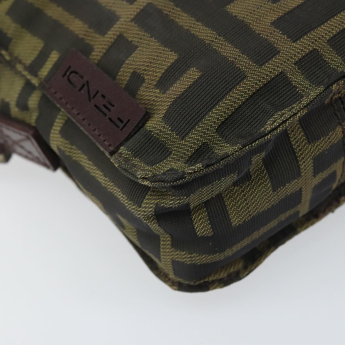FENDI Zucca Canvas Shoulder Bag Black Brown Auth 170451