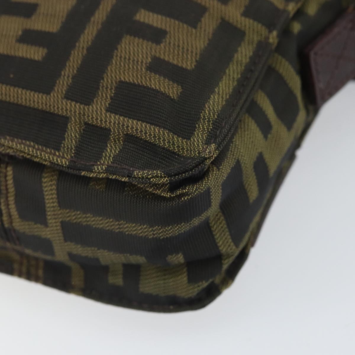 FENDI Zucca Canvas Shoulder Bag Black Brown Auth 170451