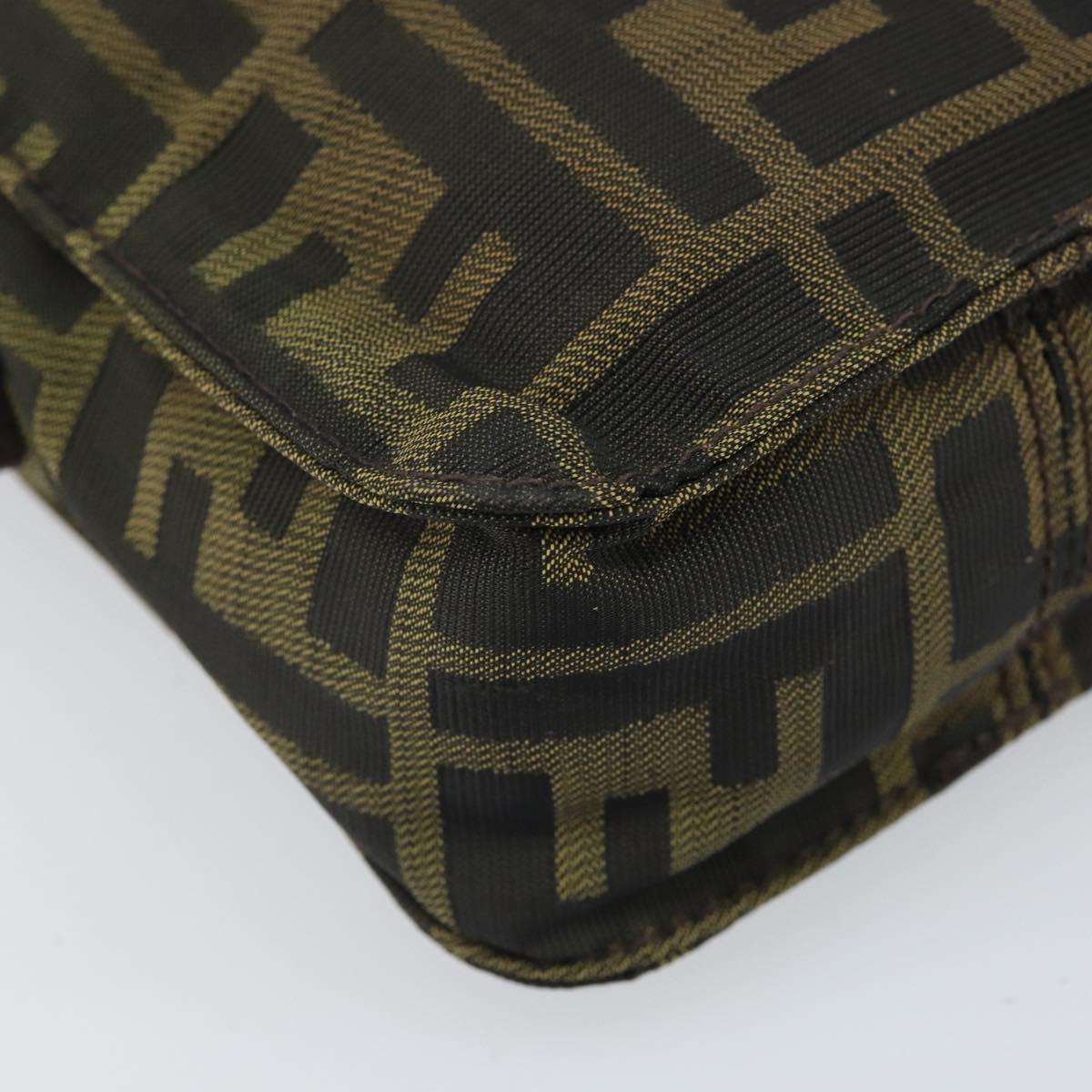 FENDI Zucca Canvas Shoulder Bag Black Brown Auth 170451