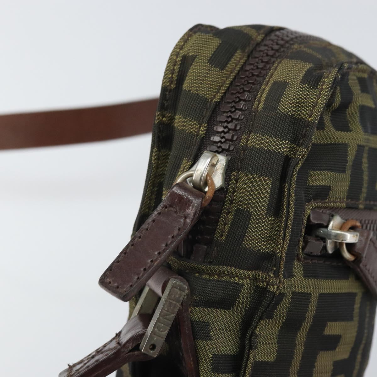 FENDI Zucca Canvas Shoulder Bag Black Brown Auth 170451