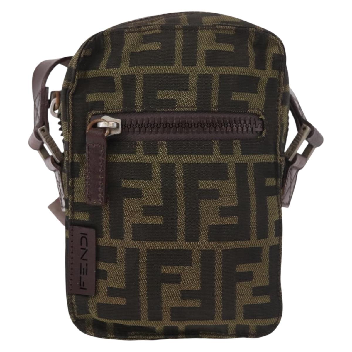 FENDI Zucca Canvas Shoulder Bag Black Brown Auth 170451