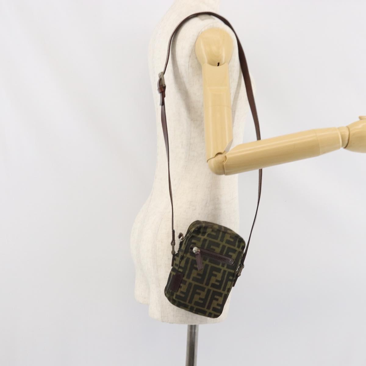 FENDI Zucca Canvas Shoulder Bag Black Brown Auth 170451