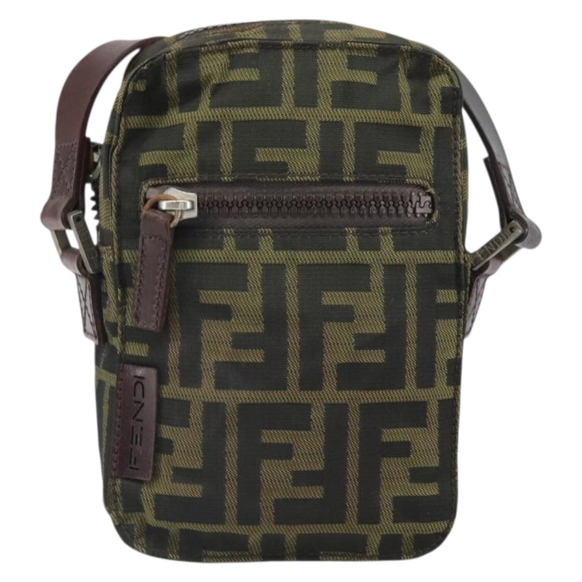 FENDI Zucca Canvas Shoulder Bag Black Brown Auth 170451