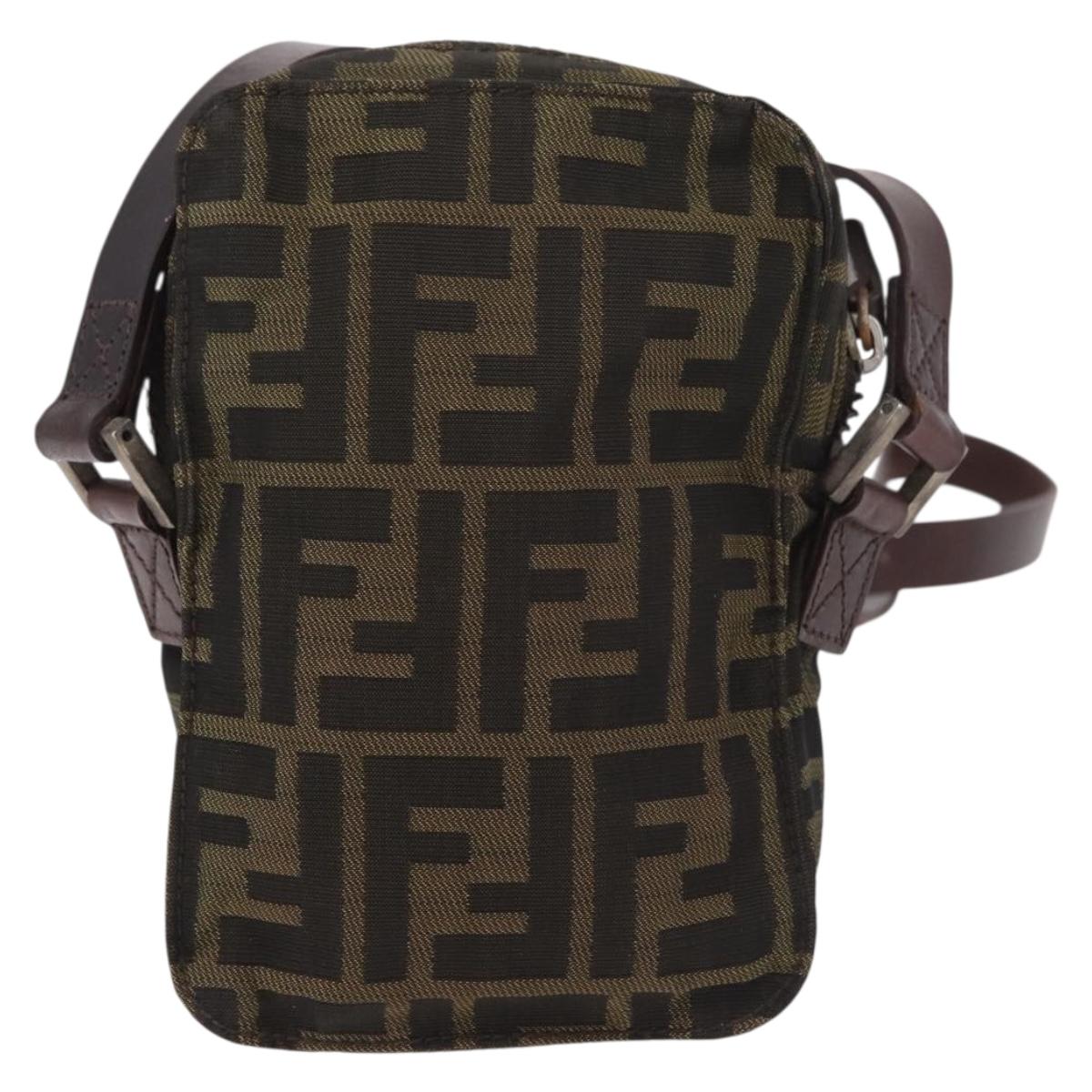 FENDI Zucca Canvas Shoulder Bag Black Brown Auth 170451