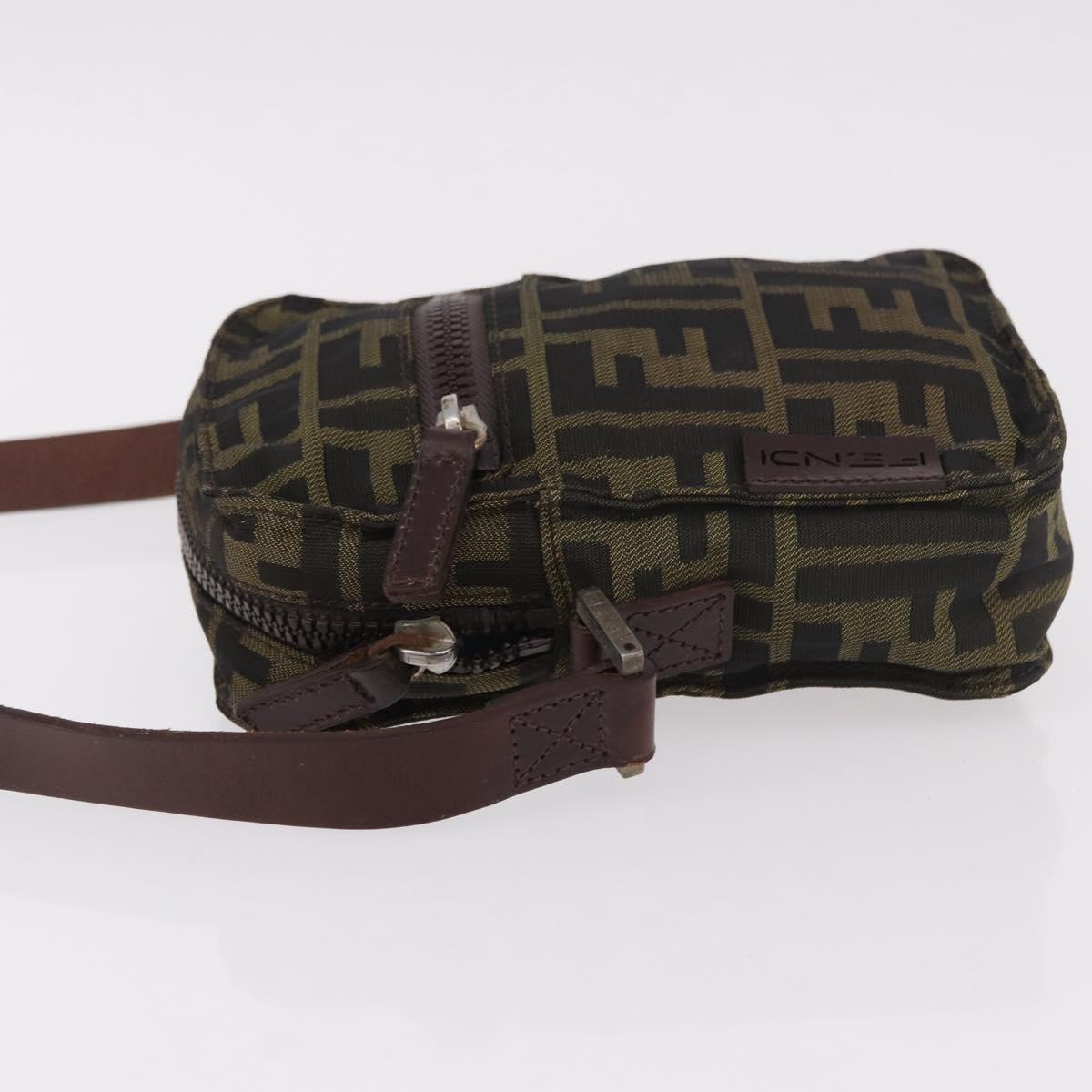 FENDI Zucca Canvas Shoulder Bag Black Brown Auth 170451