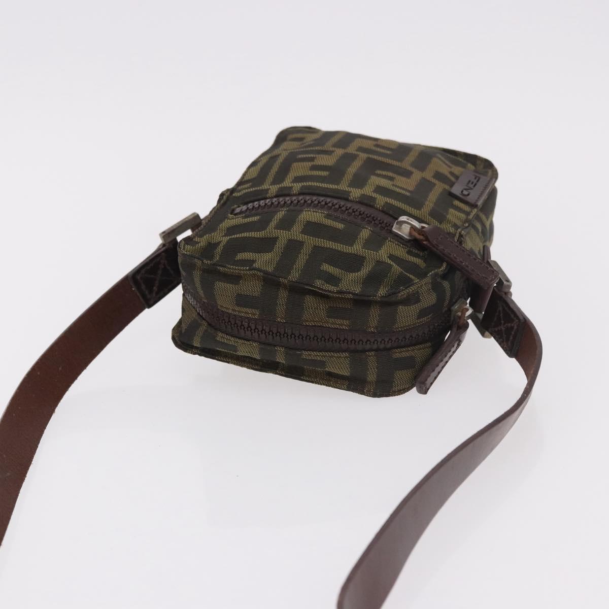 FENDI Zucca Canvas Shoulder Bag Black Brown Auth 170451