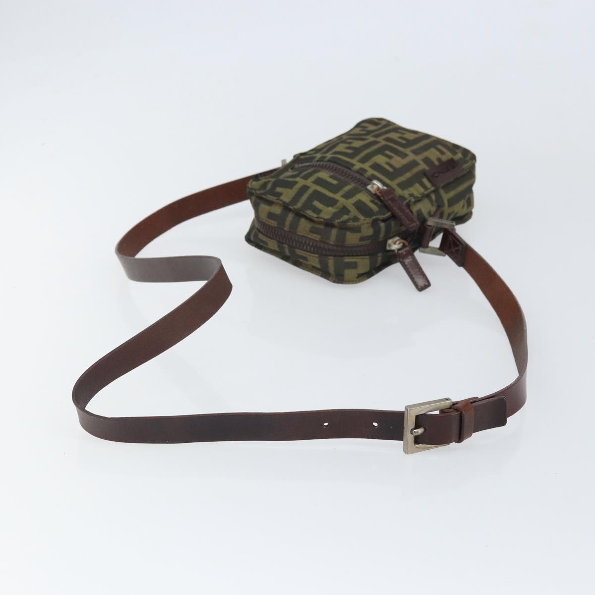 FENDI Zucca Canvas Shoulder Bag Black Brown Auth 170451