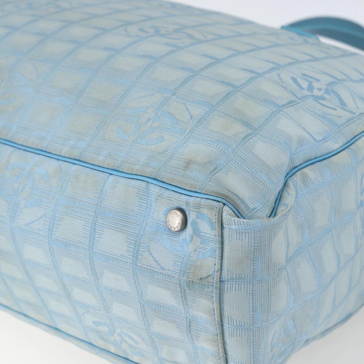 CHANEL New Travel line Tote Bag Nylon Light Blue Silver CC Auth 170452