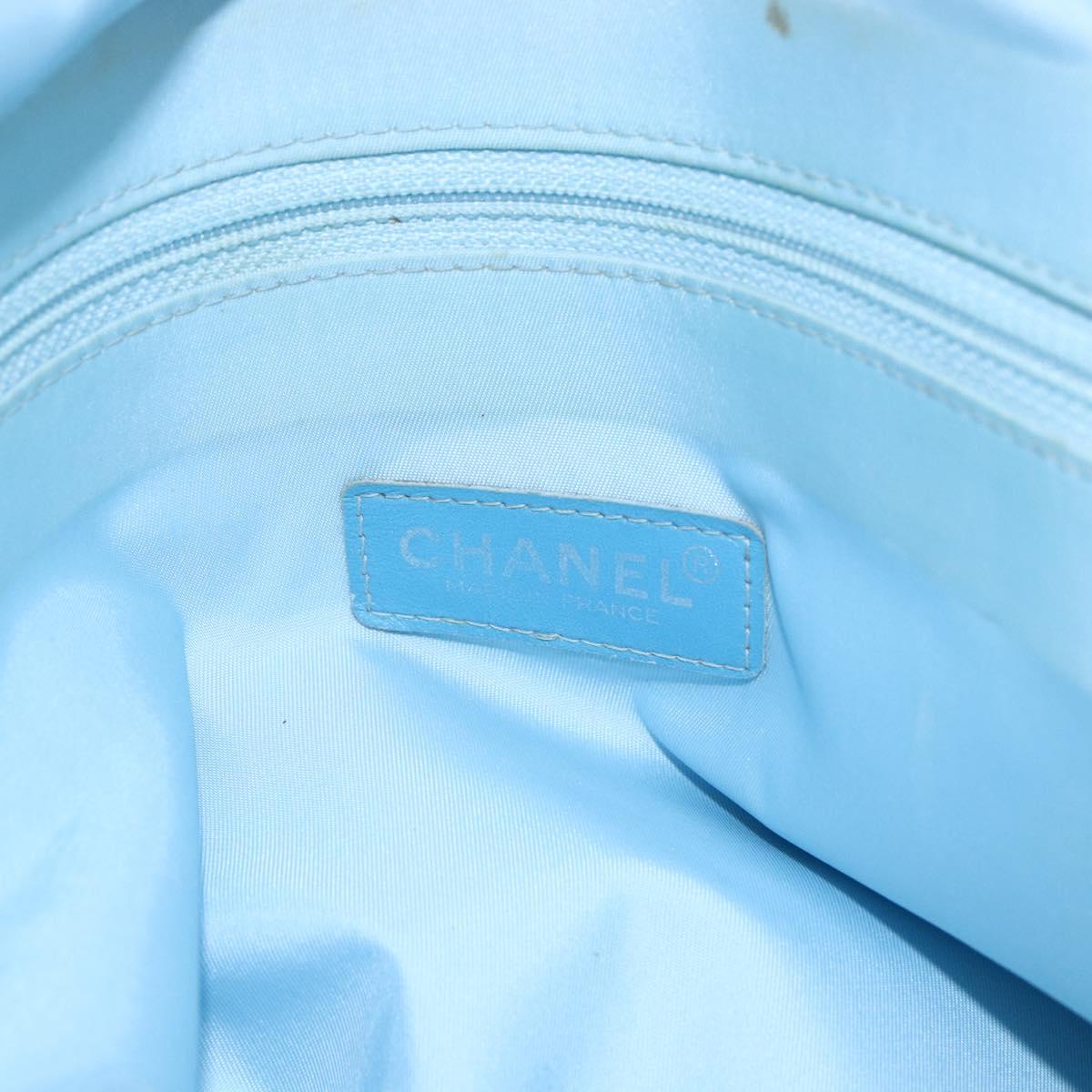 CHANEL New Travel line Tote Bag Nylon Light Blue Silver CC Auth 170452