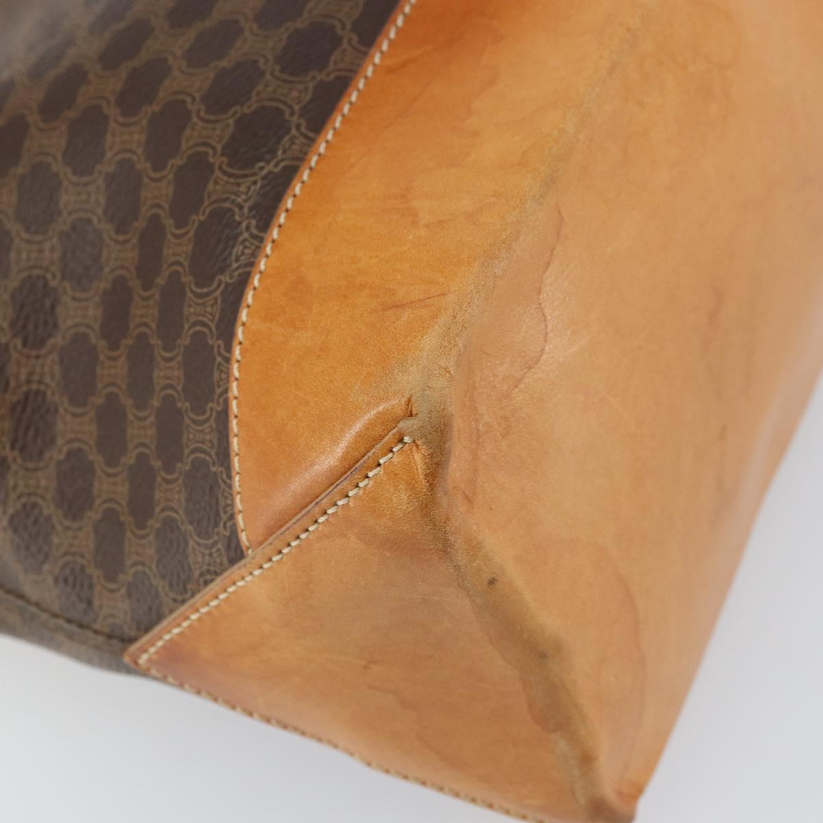 CELINE Macadam Canvas Tote Bag PVC Leather Brown Gold Auth 170454