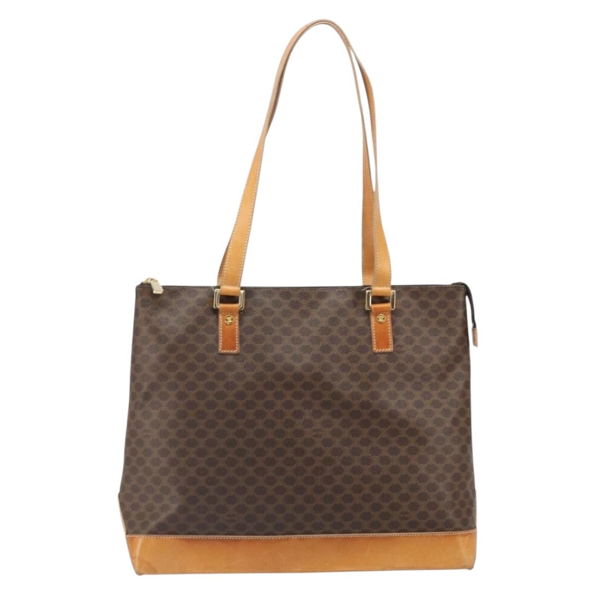 CELINE Macadam Canvas Tote Bag PVC Leather Brown Gold Auth 170454