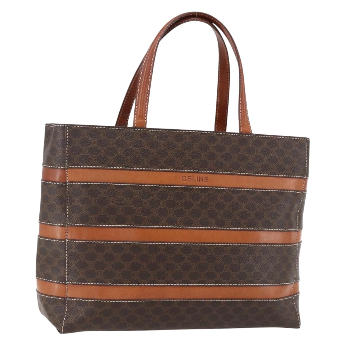 CELINE Macadam Canvas Hand Bag PVC Leather Brown Gold Auth 170455