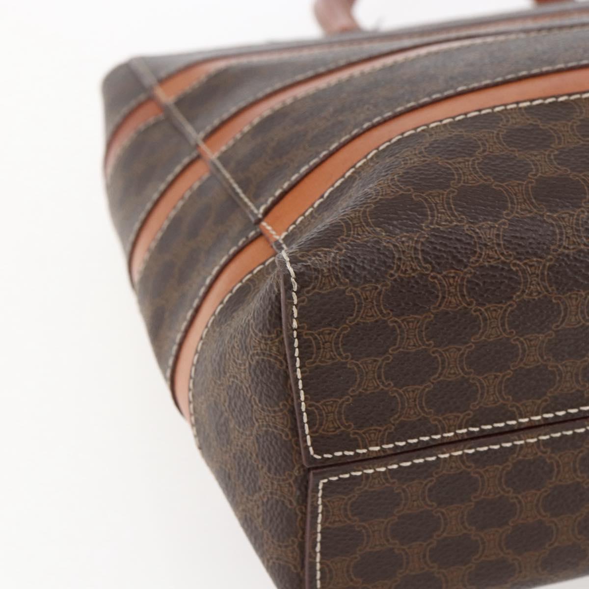 CELINE Macadam Canvas Hand Bag PVC Leather Brown Gold Auth 170455
