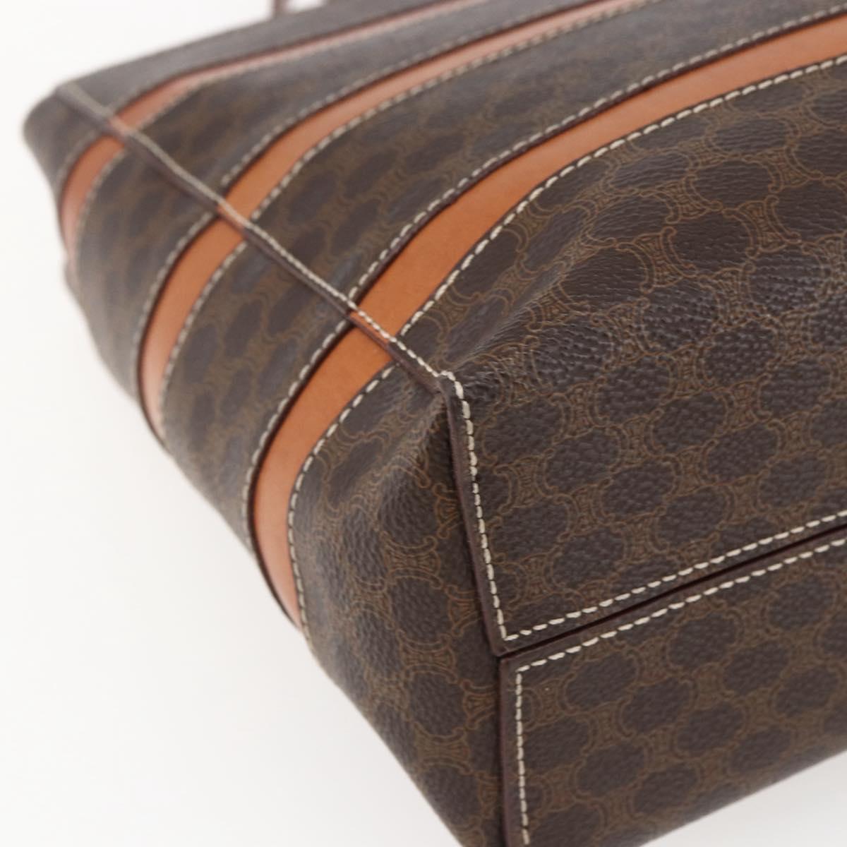 CELINE Macadam Canvas Hand Bag PVC Leather Brown Gold Auth 170455