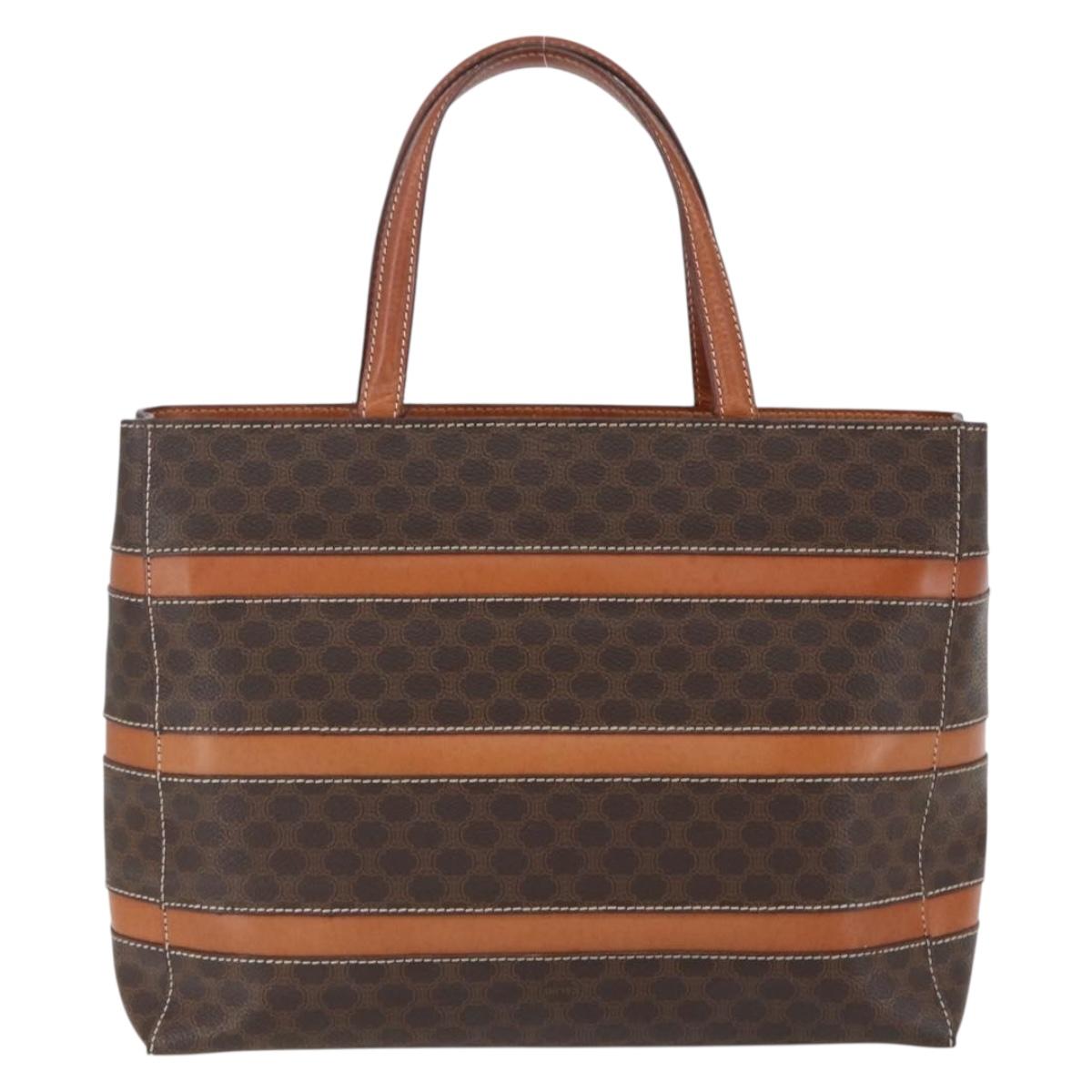 CELINE Macadam Canvas Hand Bag PVC Leather Brown Gold Auth 170455