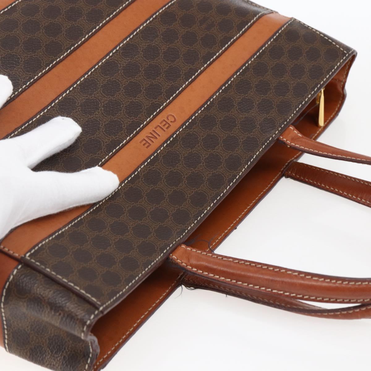 CELINE Macadam Canvas Hand Bag PVC Leather Brown Gold Auth 170455