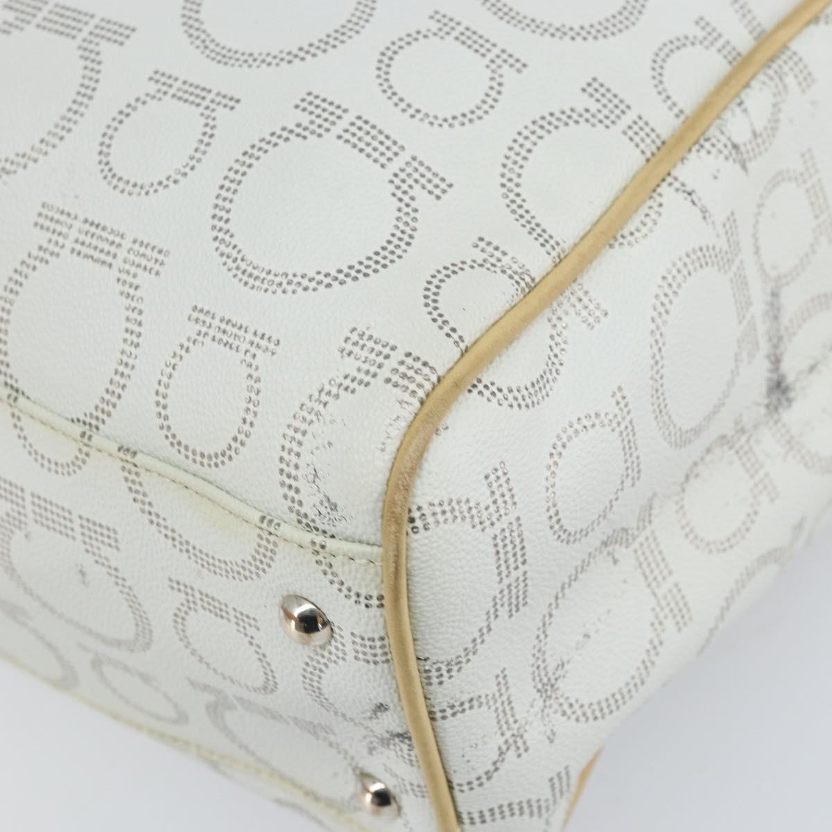 Salvatore Ferragamo Gancini Tote Bag PVC Leather Silver White Auth 170458