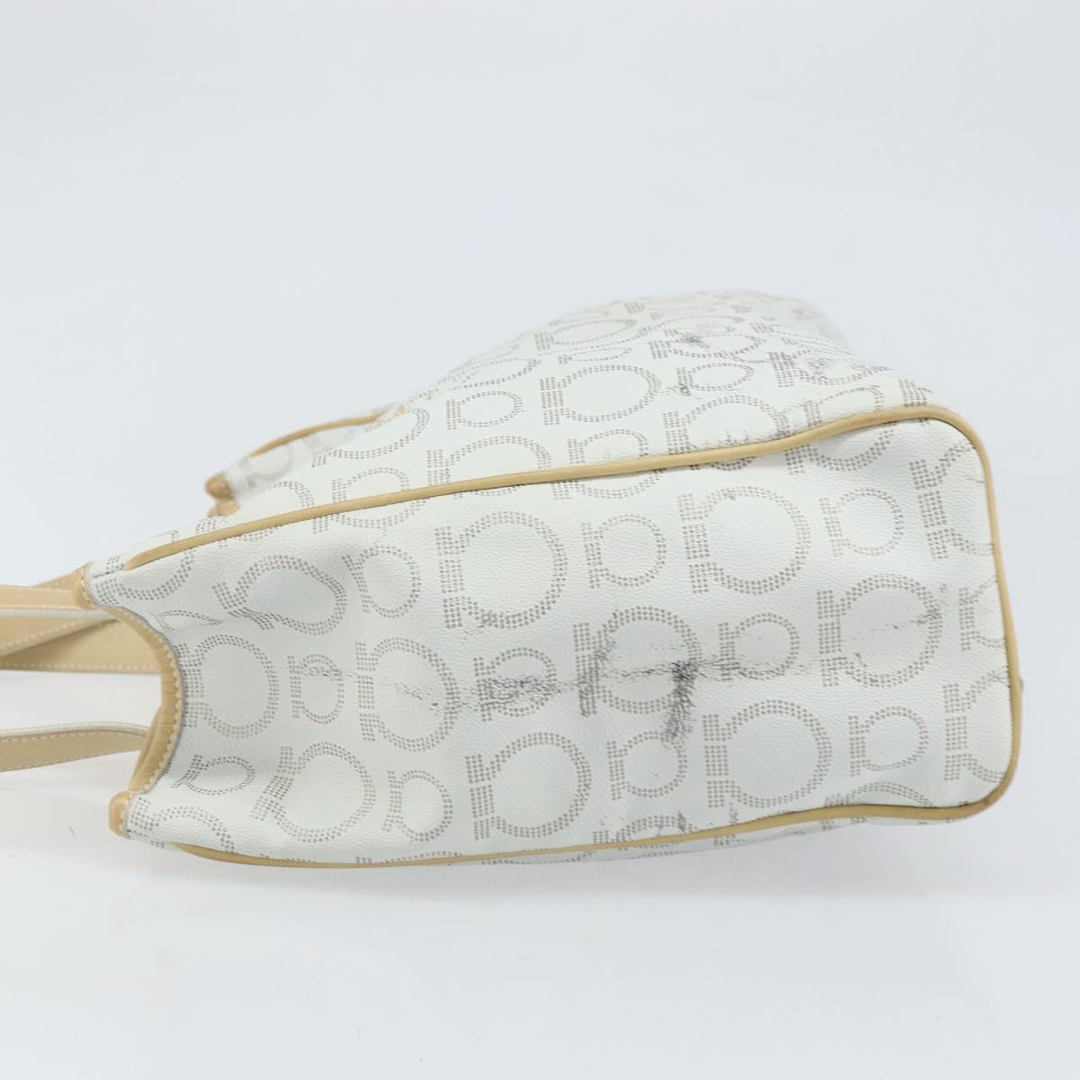 Salvatore Ferragamo Gancini Tote Bag PVC Leather Silver White Auth 170458