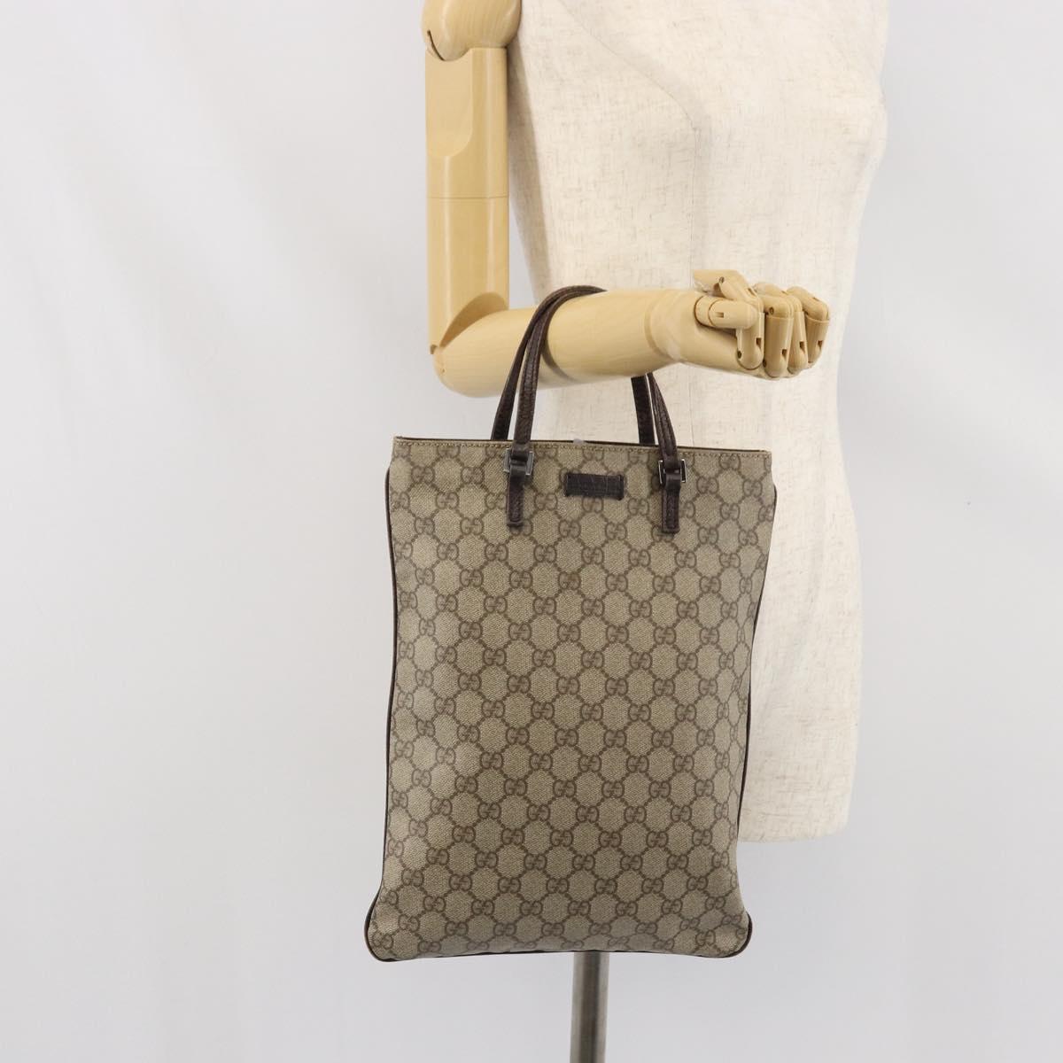 GUCCI GG Supreme Hand Bag PVC Beige Silver 117551 Auth 170459