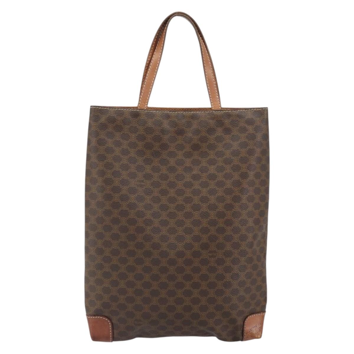 CELINE Macadam Canvas Hand Bag PVC Brown Gold Auth 170460