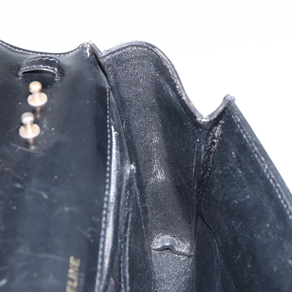 CELINE Clutch Bag Leather Black Gold Auth 170462