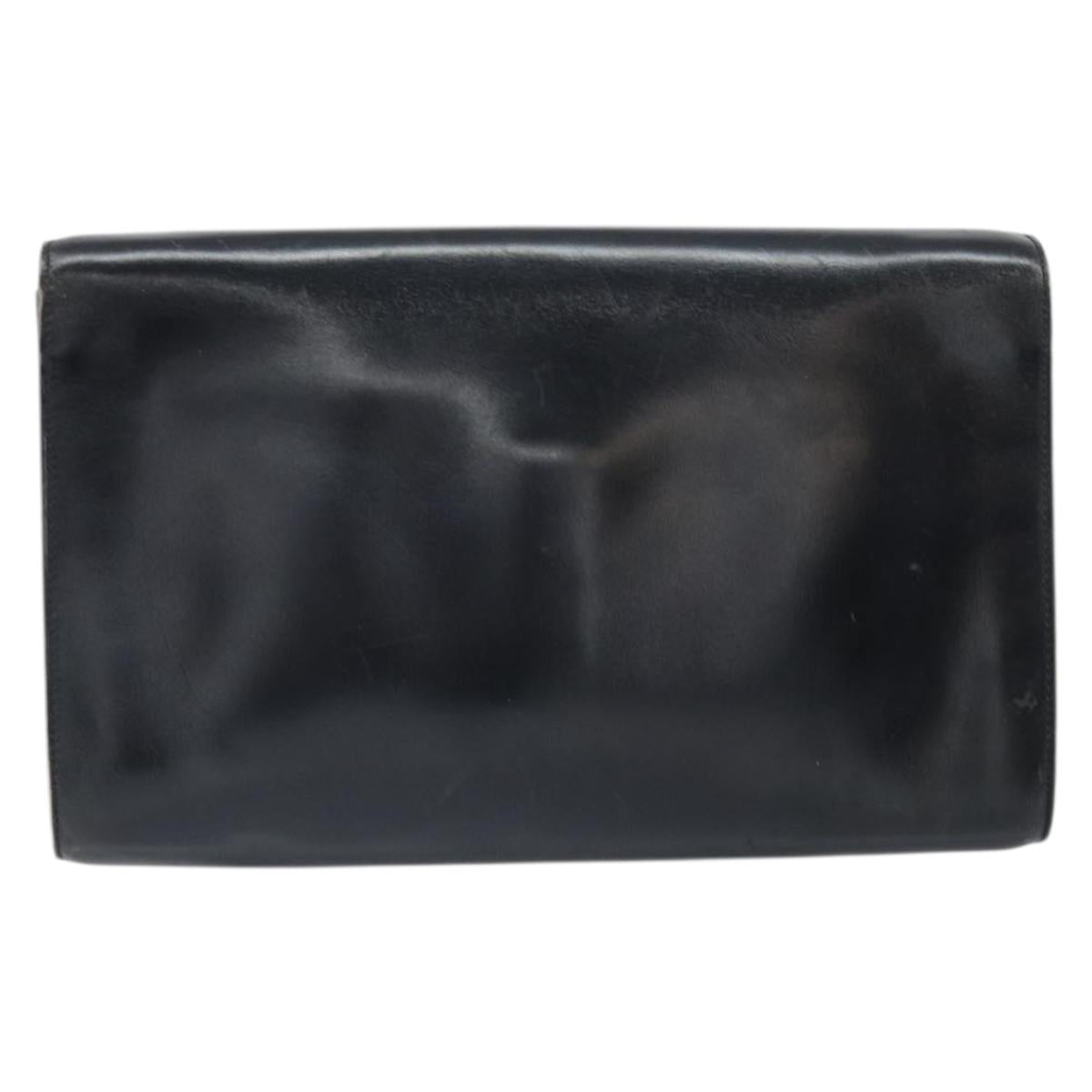 CELINE Clutch Bag Leather Black Gold Auth 170462