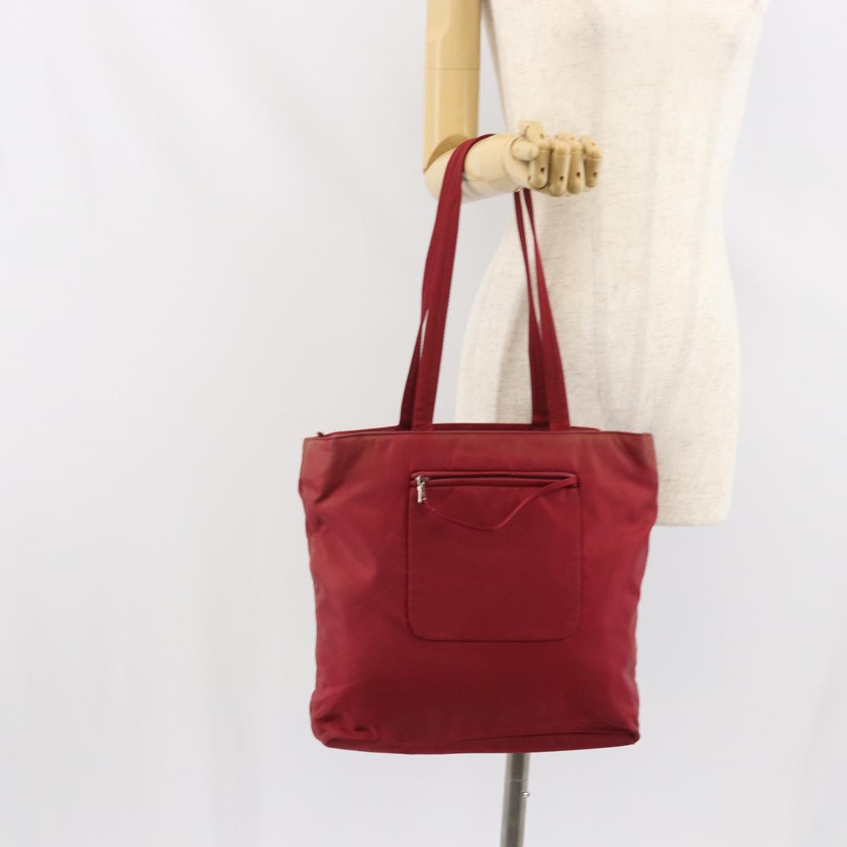 PRADA Tote Bag Nylon Silver Red Auth 170463