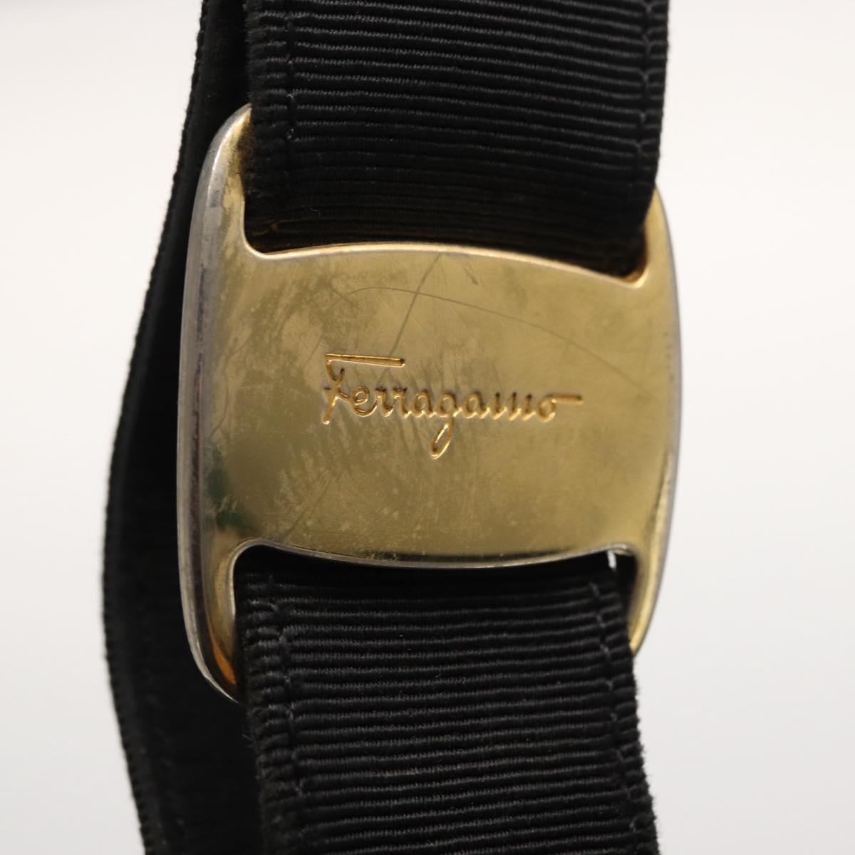 Salvatore Ferragamo Vala Hand Bag Nylon Black Gold Auth 170467