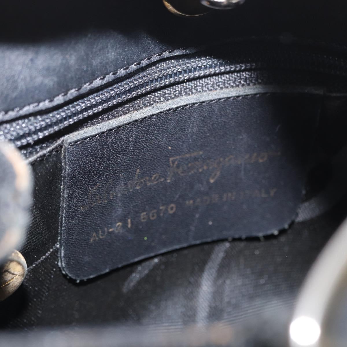 Salvatore Ferragamo Vala Hand Bag Nylon Black Gold Auth 170467